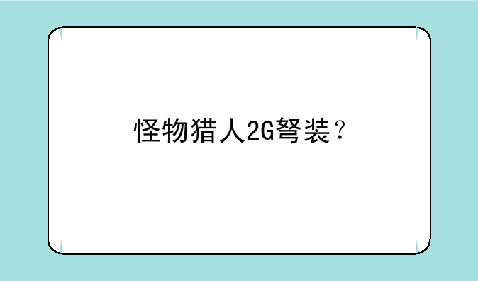 怪物猎人2G弩装？