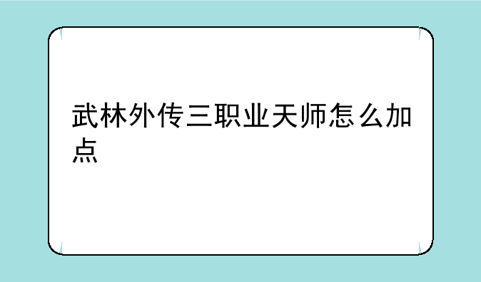 武林外传三职业天师怎么加点