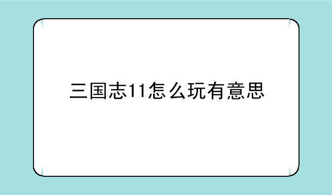 三国志11怎么玩有意思