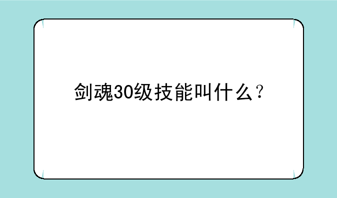 剑魂30级技能叫什么？