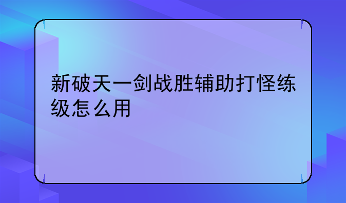新破天一剑战胜辅助打怪练级怎么用