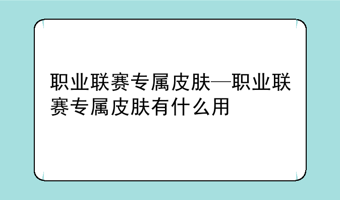 职业联赛专属皮肤—职业联赛专属皮肤有什么用